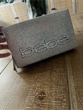 bebe Silver Crystal Embellished Clutch